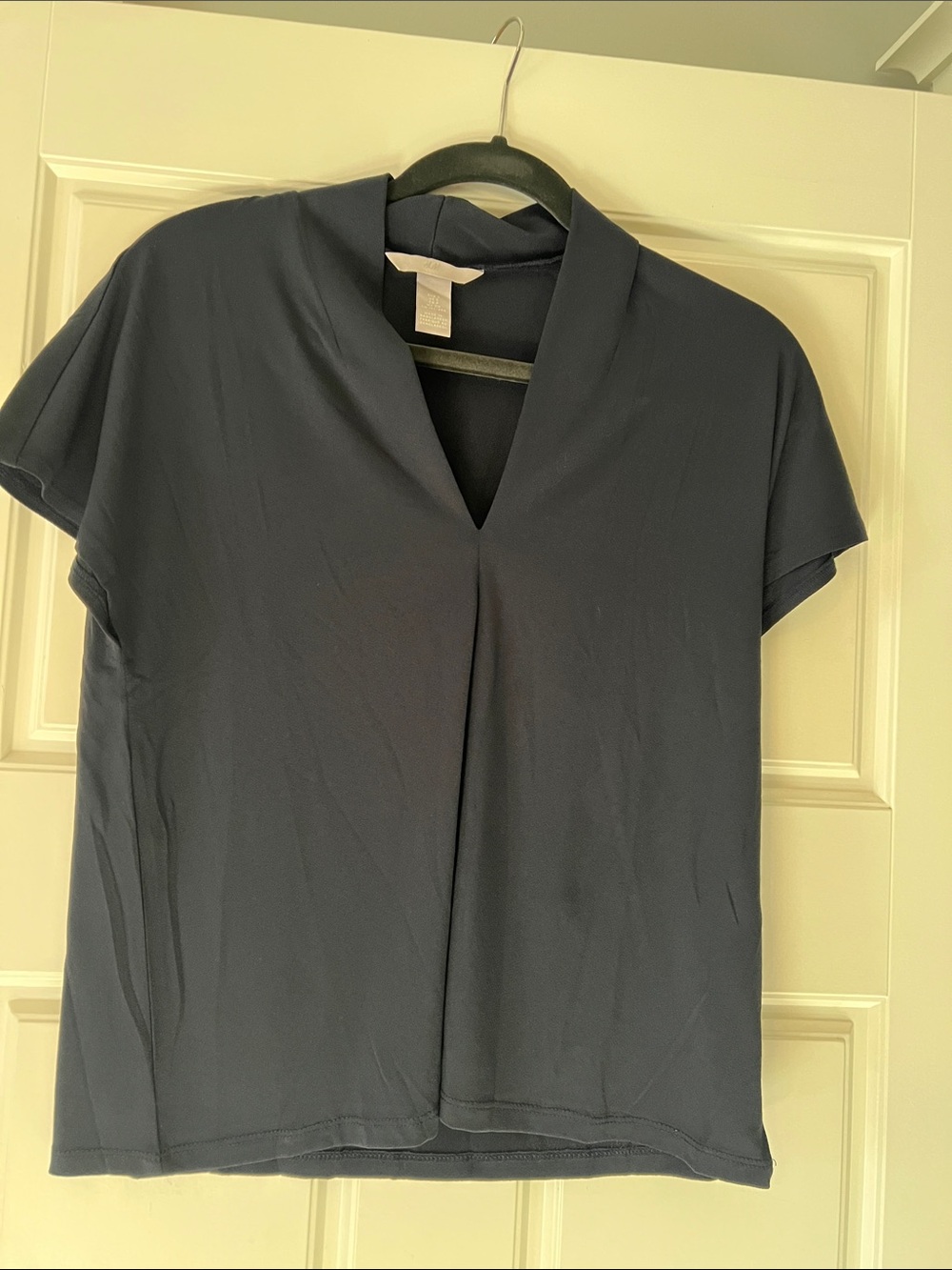 H&M Navy Short Sleeve V-Neck Blouse